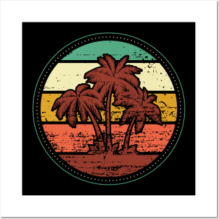 Palm Tree Vintage Retro Style Tropical Beach Sunset Posters and Art
